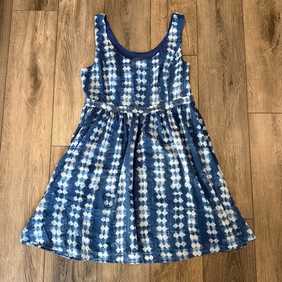 ModCloth Blue White Ikat Geometric Fit & Flare Dress Size S Retro Easter Boho - Picture 6 of 14